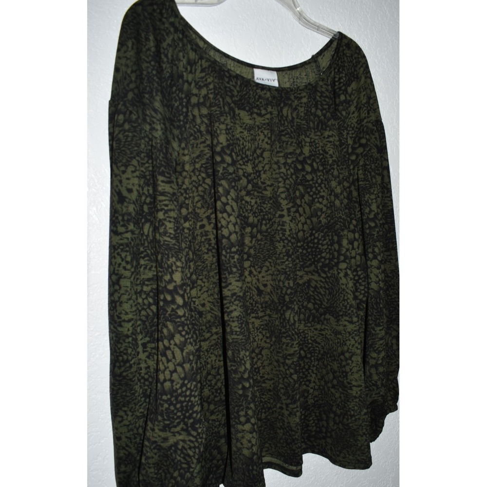 Ava & Viv Top 3X Green Floral Stretch Long Sleeve Lightweight‎ Flowey Pullover - Picture 2 of 16